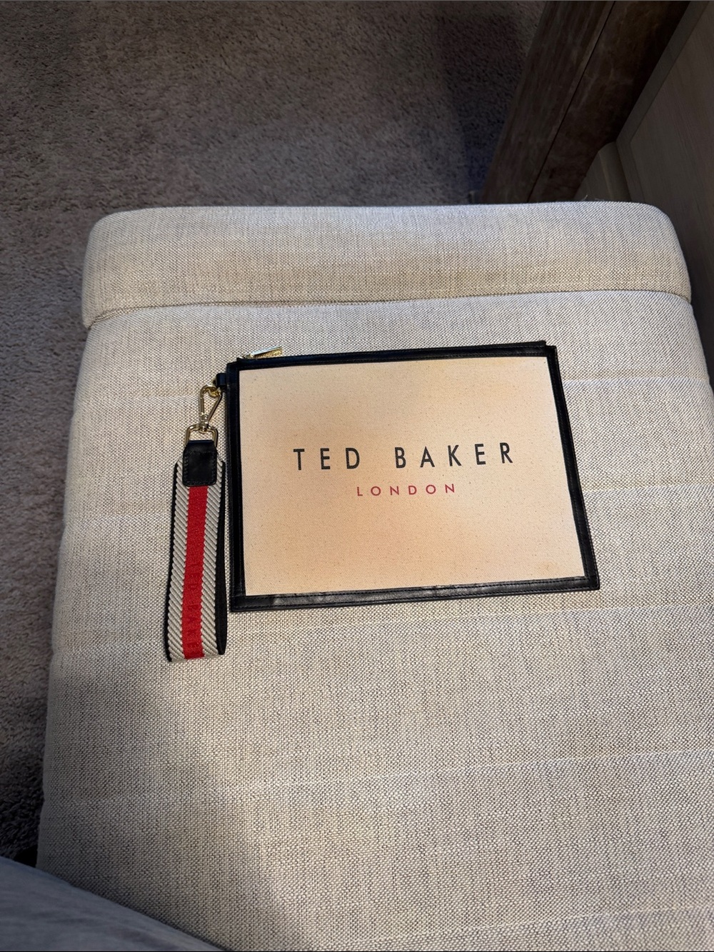 Ted Baker Beige and Black Logo Pouch with Red Strap